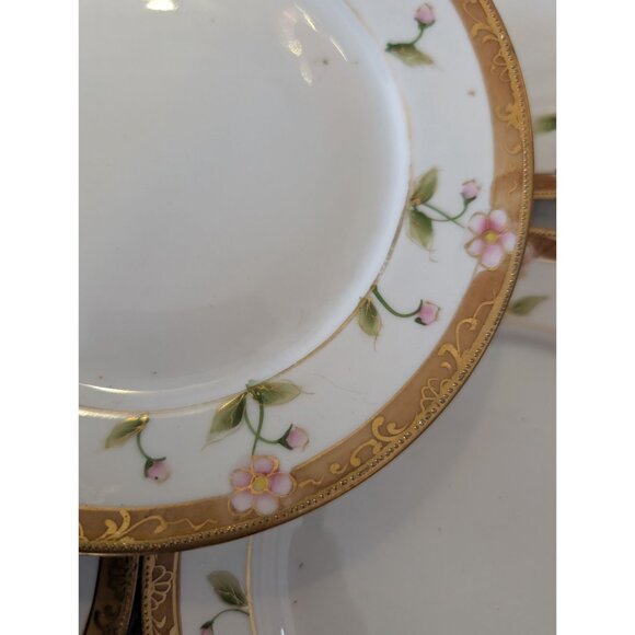 Set Of 5 Hand Painted Nippon Porcelain Plates With Gold Trim & Floral Design - Picture 3 of 6